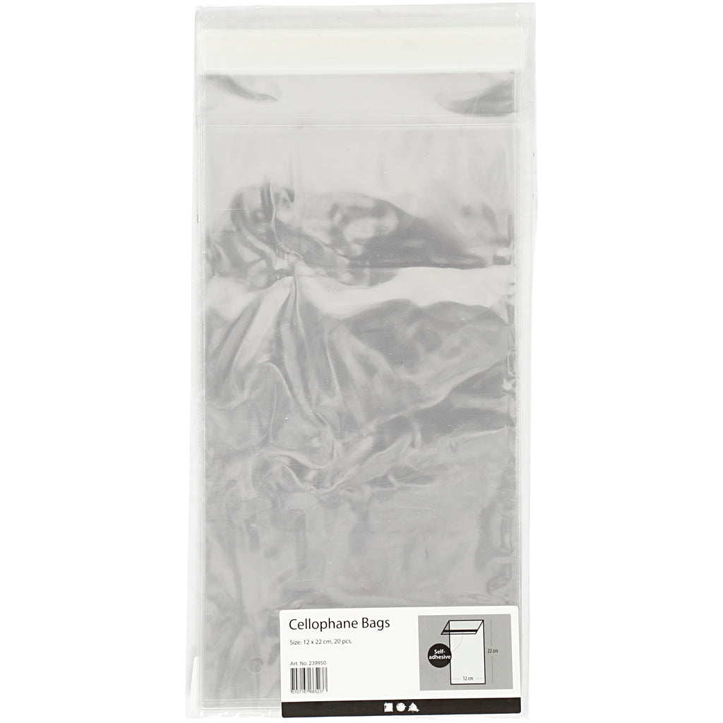Cellofaan Zakjes, H: 22 cm, B: 12 cm, dikte 25 my, 20 stuk/ 1 doos [HOB-239950]
