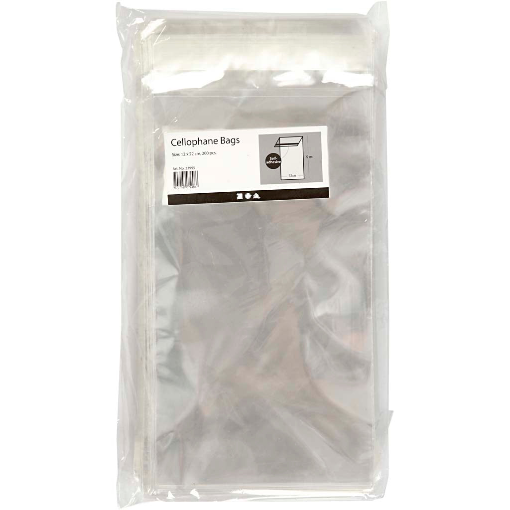 Cellofaan Zakjes, H: 22 cm, B: 12 cm, dikte 25 my, 200 stuk/ 1 doos [HOB-23995]