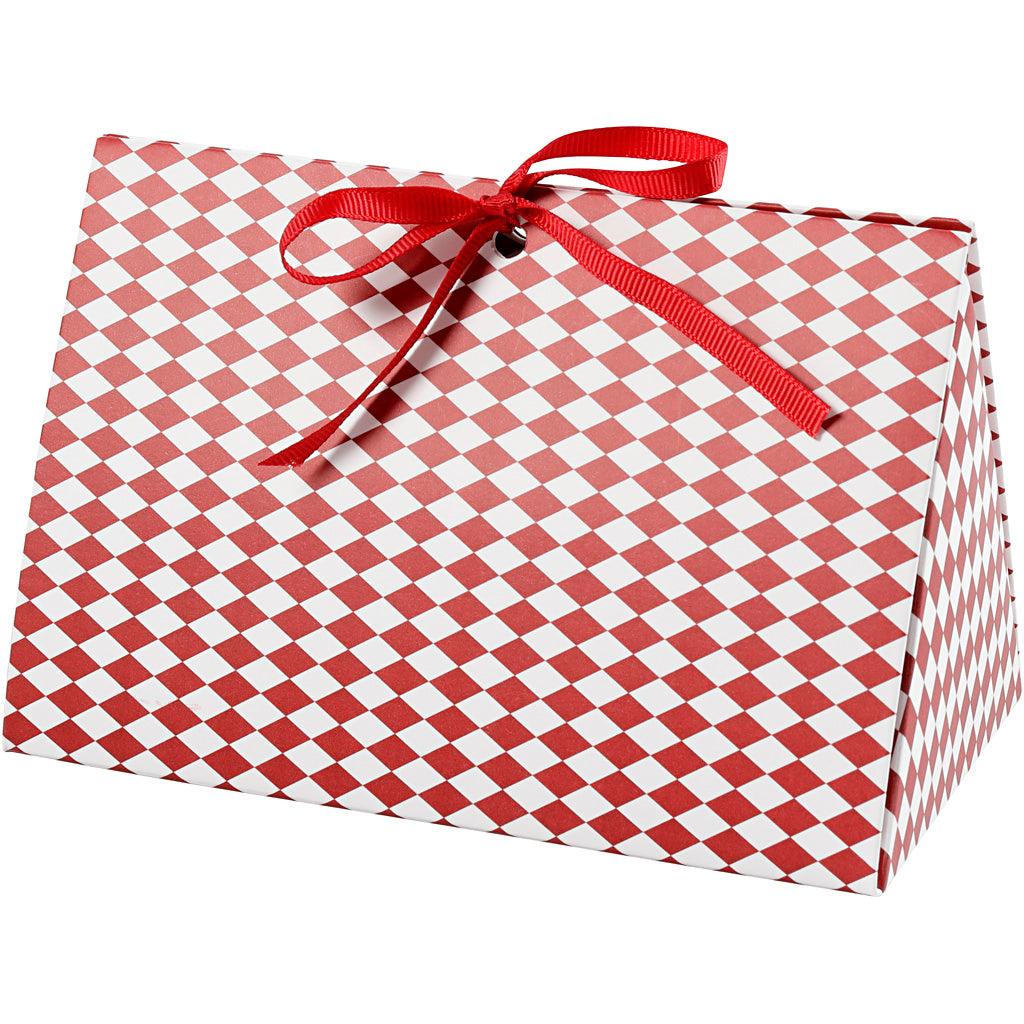 Folding gift box, harlequin pattern, size 15x7x8 cm, 250 g, red, white