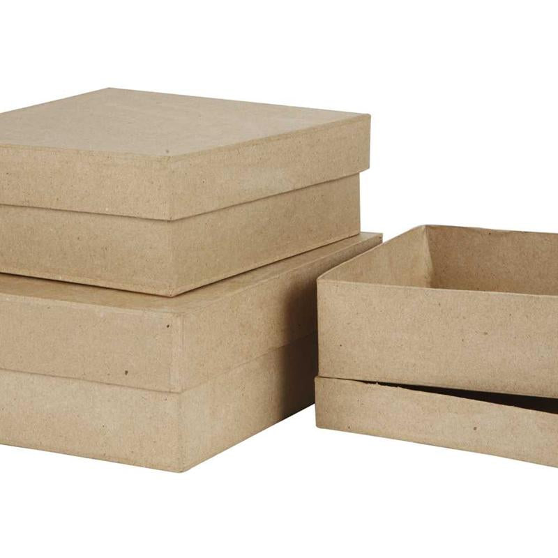 Square Boxes, H: 5+6+7,5 cm, size 16+18+20 cm/ 1 set