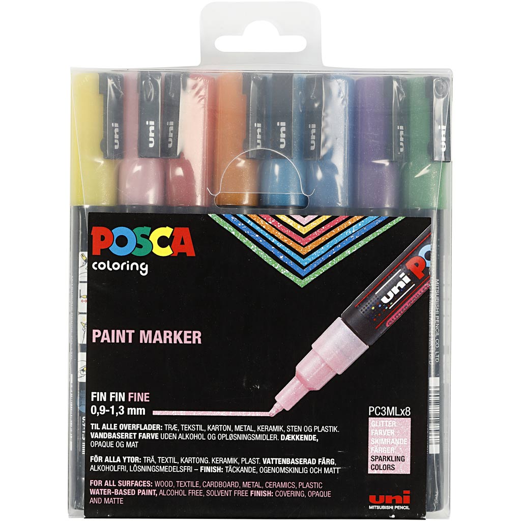 Feutre Posca, dim. PC-3ML, trait 0,9-1,3 mm, couleurs scintillantes, 8 pièces/ 1 Pq. [HOB-274899]