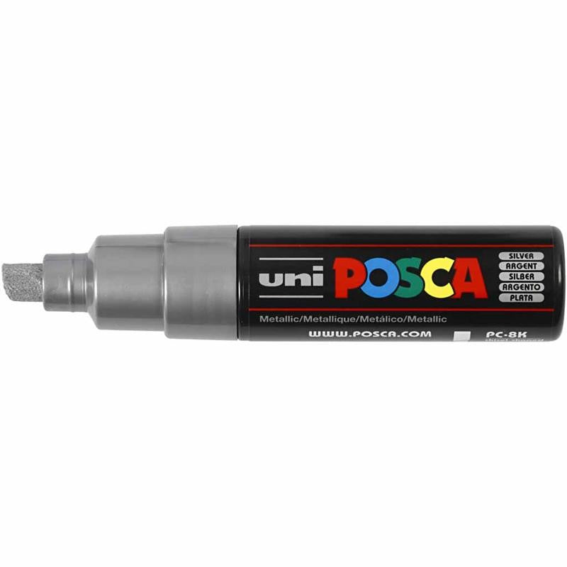 Posca Marker, afm PC-8K, lijndikte 8 mm, breed, zilver, 1 stuk [HOB-278805]