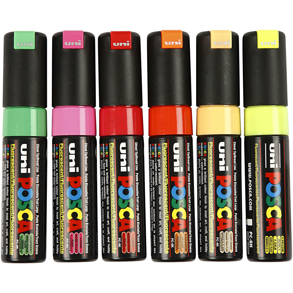 Posca Marker, afm PC-8K, lijndikte 8 mm, breed, semi-dekkend, diverse kleuren, 6 stuk/ 1 doos [HOB-278900]