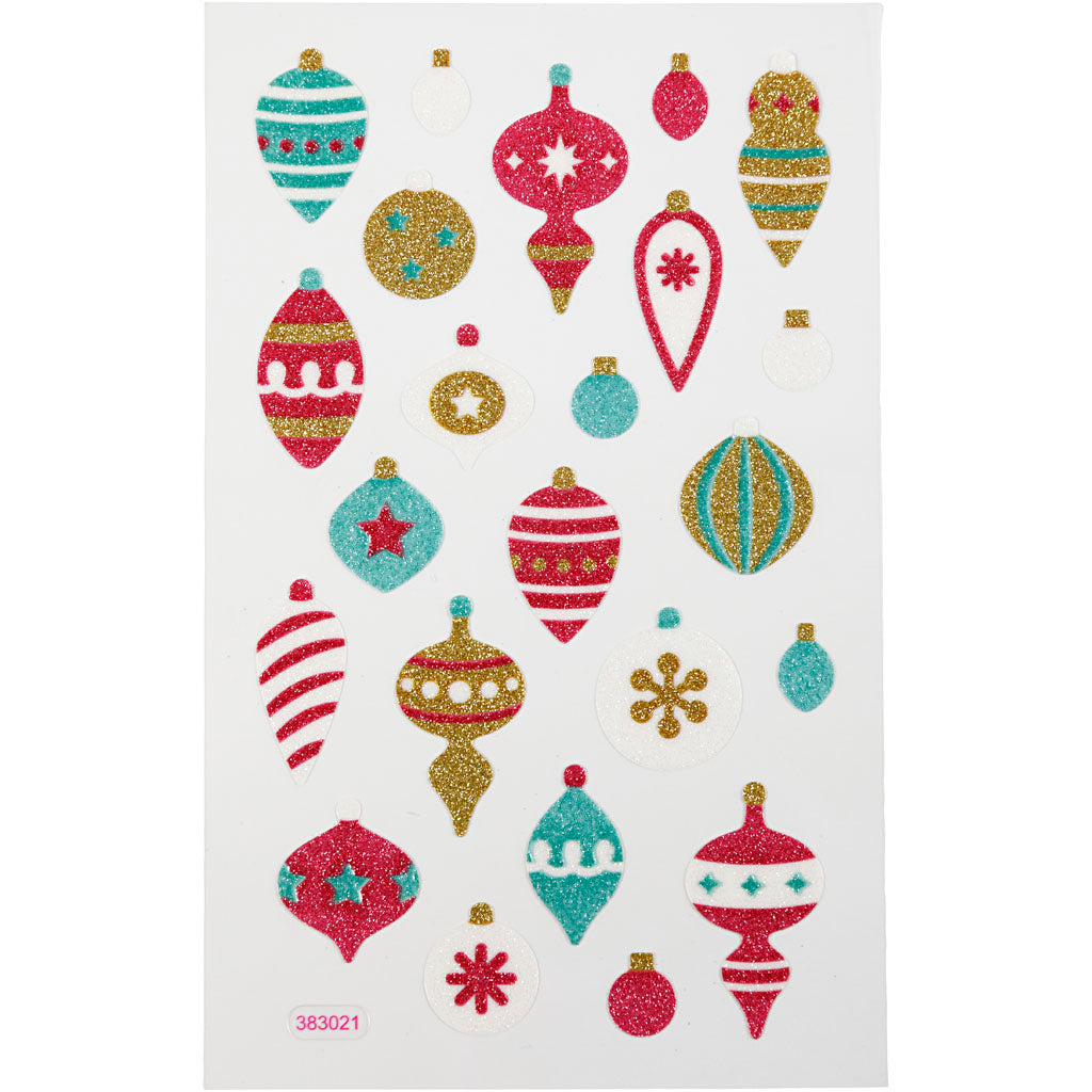 Glitter Stickers, Christmas ornaments, sheet 10x16 cm, 1 sheet