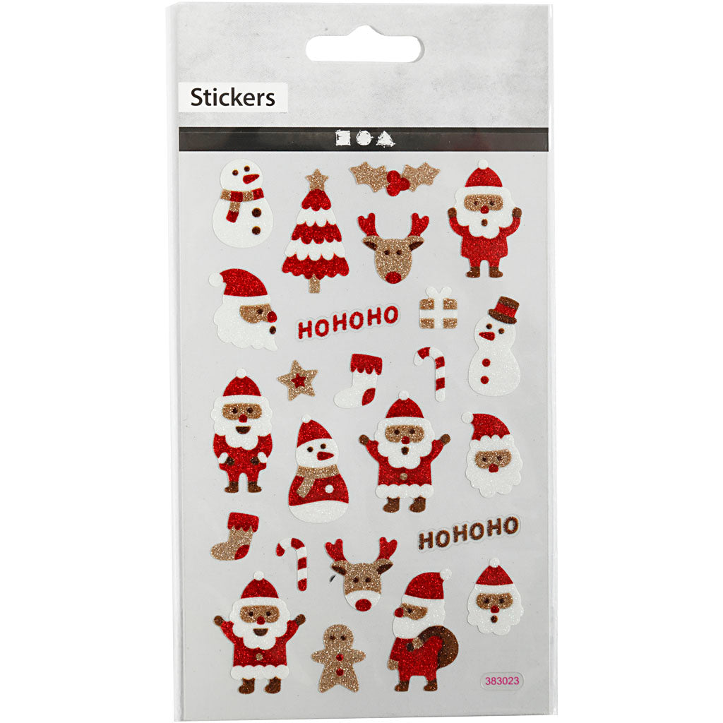 Glitter stickers, kerstmannen, vel 10x16 cm, 1 vel [HOB-280013]