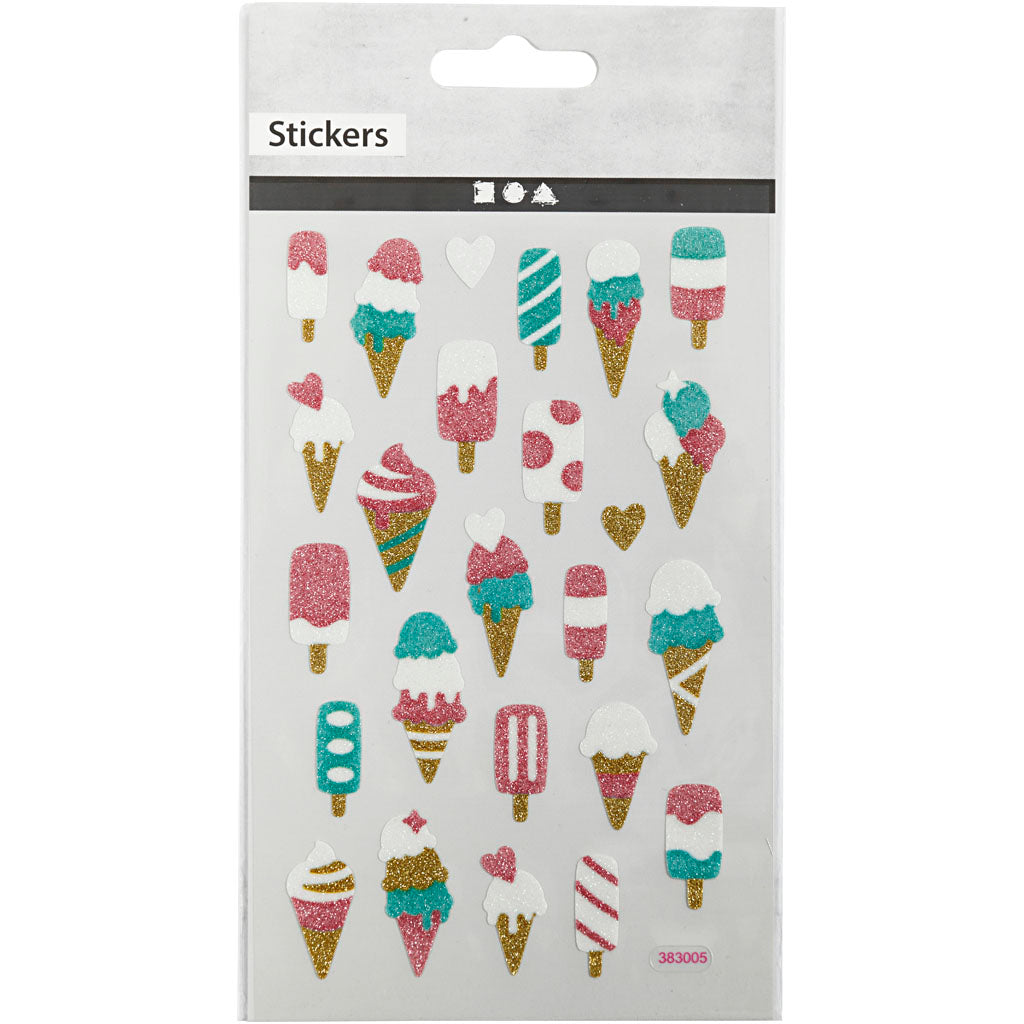 Glitter stickers, ijsjes, vel 10x16 cm, 1 vel [HOB-280015]
