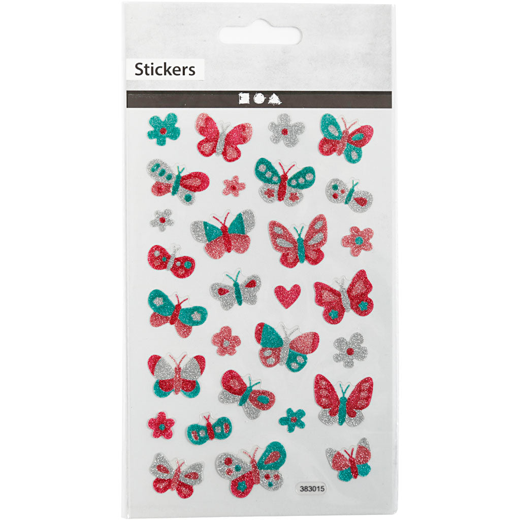 Autocollants à paillettes, papillons, feuille 10x16 cm, 1 flles [HOB-280018]