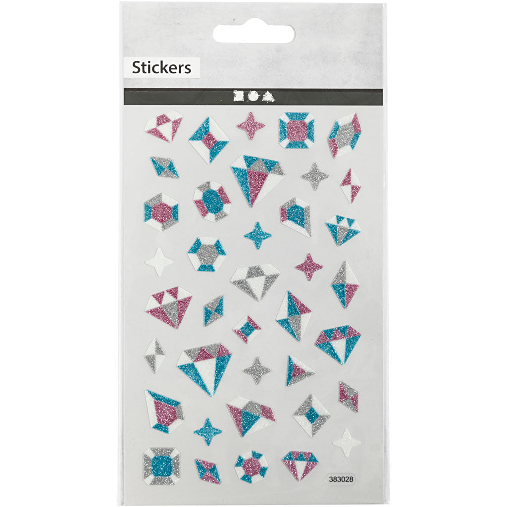 Glitter stickers, diamanten, vel 10x16 cm, 1 vel [HOB-280021]
