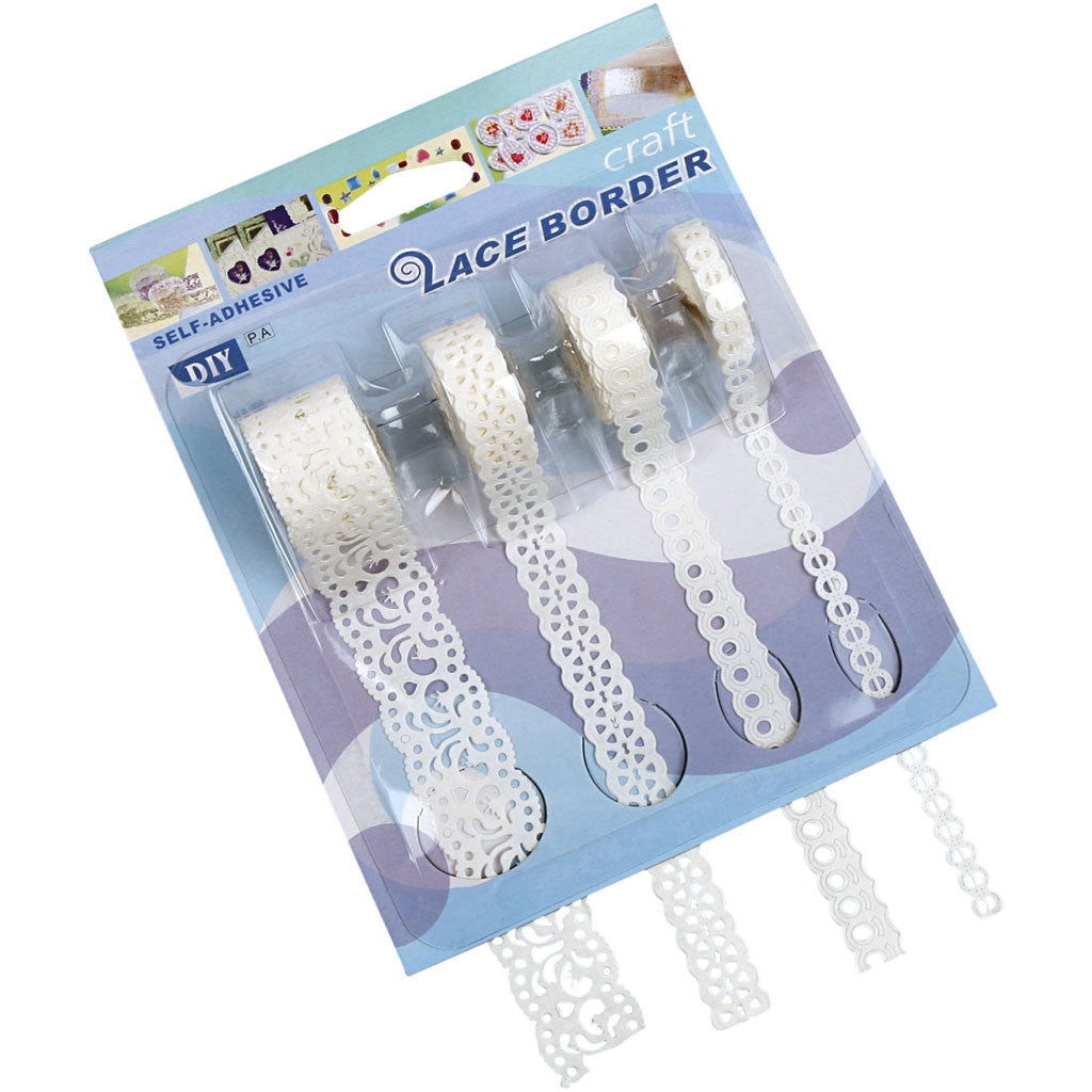 Ruban dentelle, L : 8-23 mm, blanc, 4x2 m/ 1 Pq. [HOB-28024]