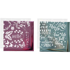 Deco folie en transfervel, voorjaar, vel 15x15 cm, lichtblauw, roze, 2x2 vel/ 1 doos [HOB-283551]