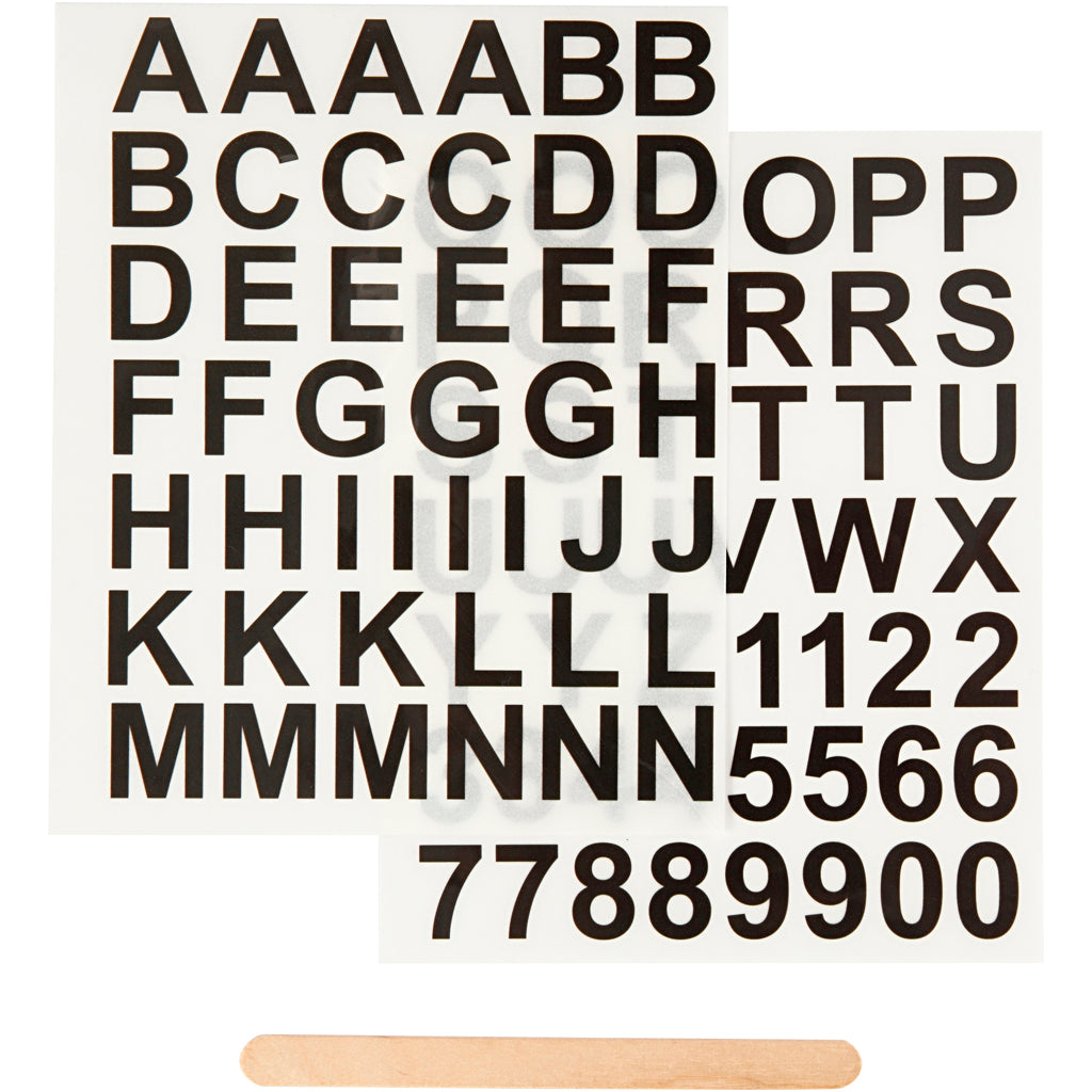 Rub-on Stickers, letters and numbers, H: 17 mm, W: 17 mm, sheet 12,2x15,3 cm, black, 1 pack