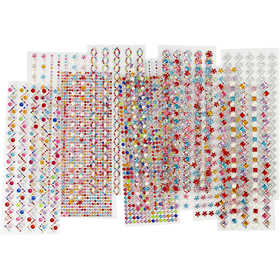 Strasstenen, d 2-10 mm, vel 27x9 cm, Inhoud kan variëren , 12 div vellen/ 1 doos [HOB-28402]