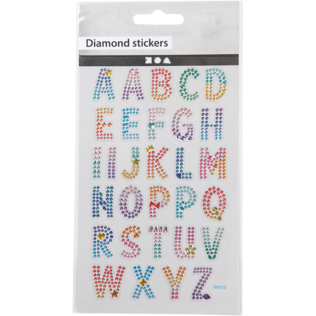 Autocollants diamant, alphabet, feuille 10x16 cm, 1 flles [HOB-284035]