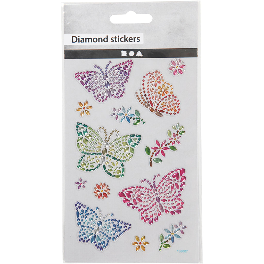 Autocollants diamant, papillons, feuille 10x16 cm, 1 flles [HOB-284038]