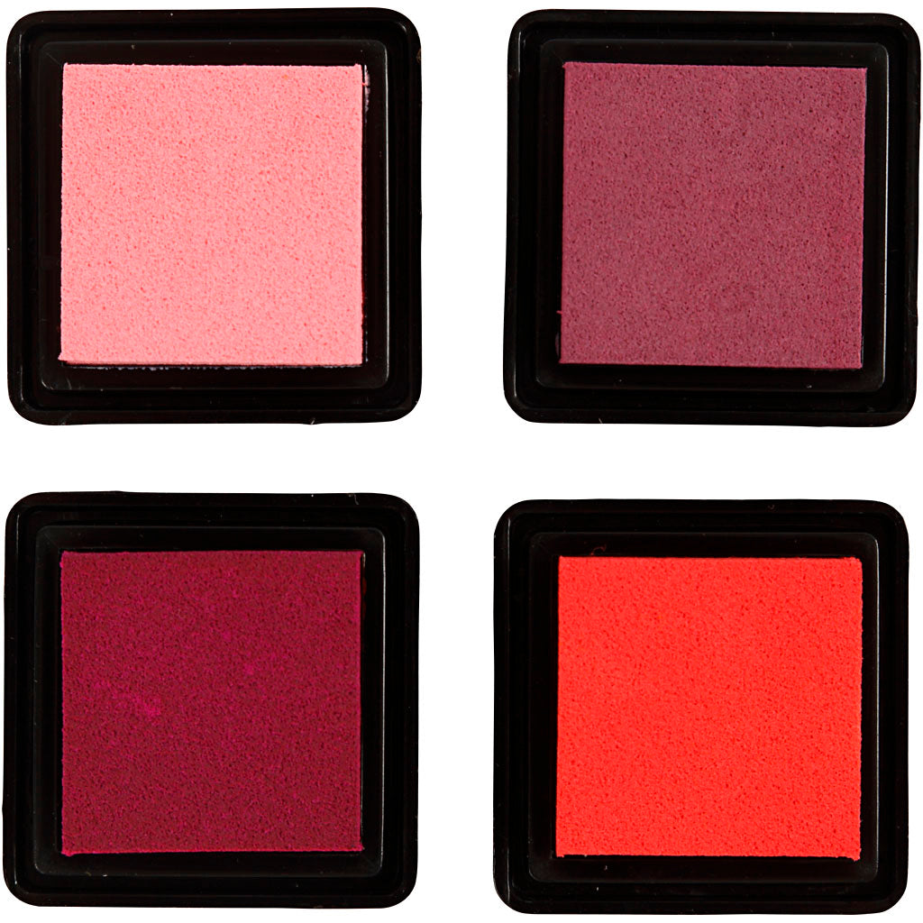 Tampon encreur , H : 2 cm, dim. 3,5x3,5 cm, Pêche, rose, rose clair, rose foncé, 4 pièces/ 1 Pq. [HOB-285341]