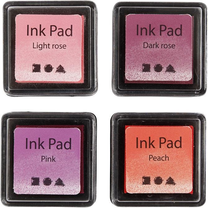 Ink Pad, H: 2 cm, size 3,5x3,5 cm, peach, pink, light rose, dark rose, 4 pc
