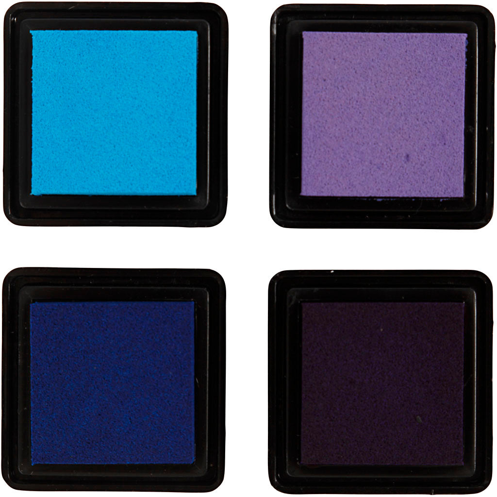 Tampon encreur , H : 2 cm, dim. 3,5x3,5 cm, bleu, bleu ciel, violet, violet, 4 pièces/ 1 Pq. [HOB-285342]
