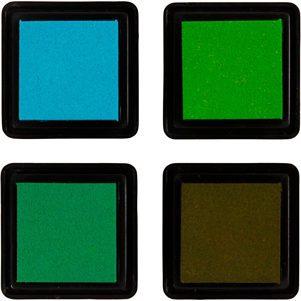 Tampon encreur , H : 2 cm, dim. 3,5x3,5 cm, vert, vert clair, olive, aqua, 4 pièces/ 1 Pq. [HOB-285343]
