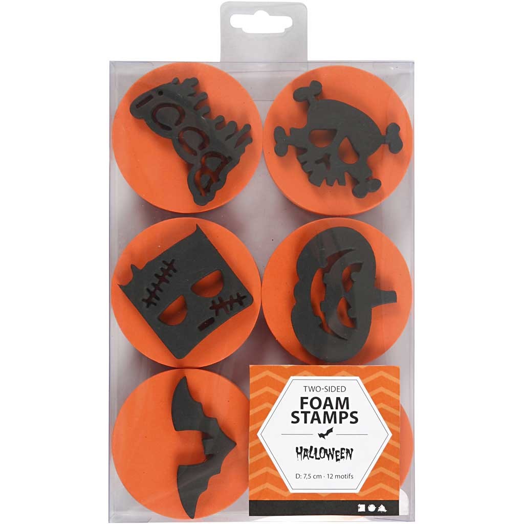 Foam stempels, Halloween, d 7,5 cm, dikte 2,5 cm, 6 stuk/ 1 doos [HOB-28553]