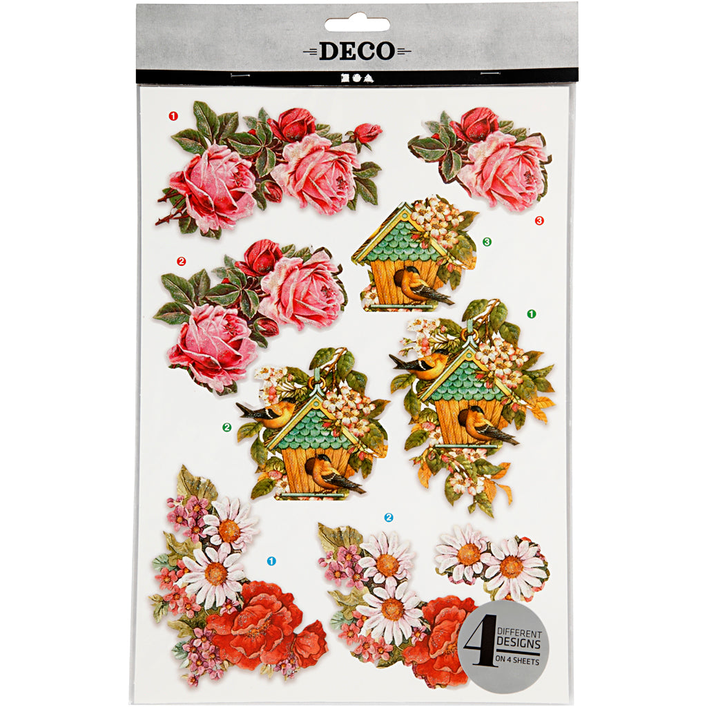 3D vellen, bloemen en vogels, vel 21x30 cm, 4 vel/ 1 doos [HOB-28701]