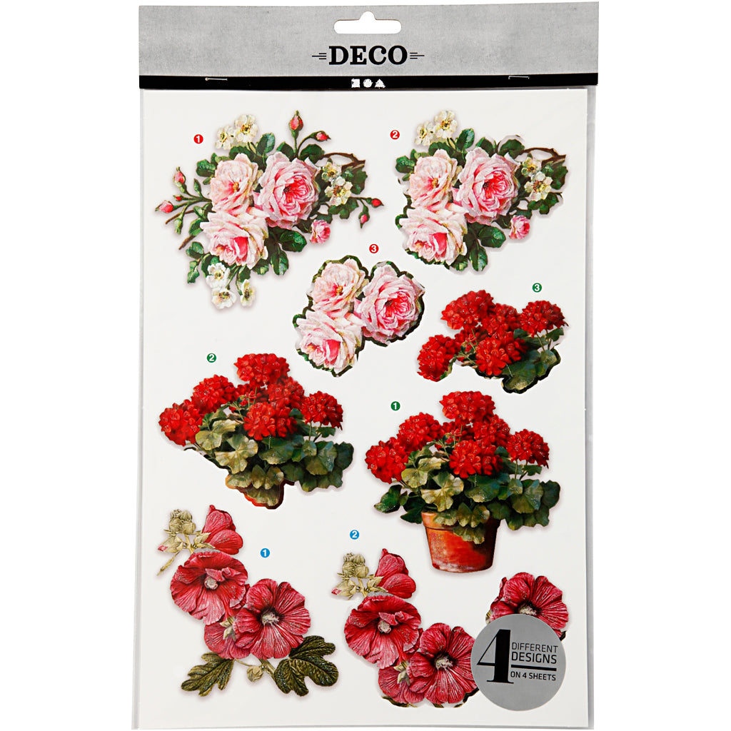 3D vellen, bloemen, vel 21x30 cm, 4 vel/ 1 doos [HOB-28703]