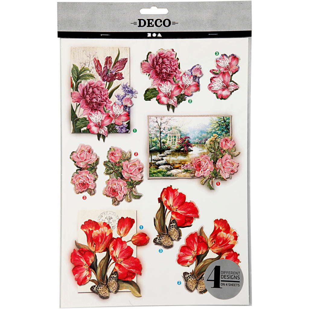 3D vellen, bloemen en vlinders, vel 21x30 cm, 4 vel/ 1 doos [HOB-28705]