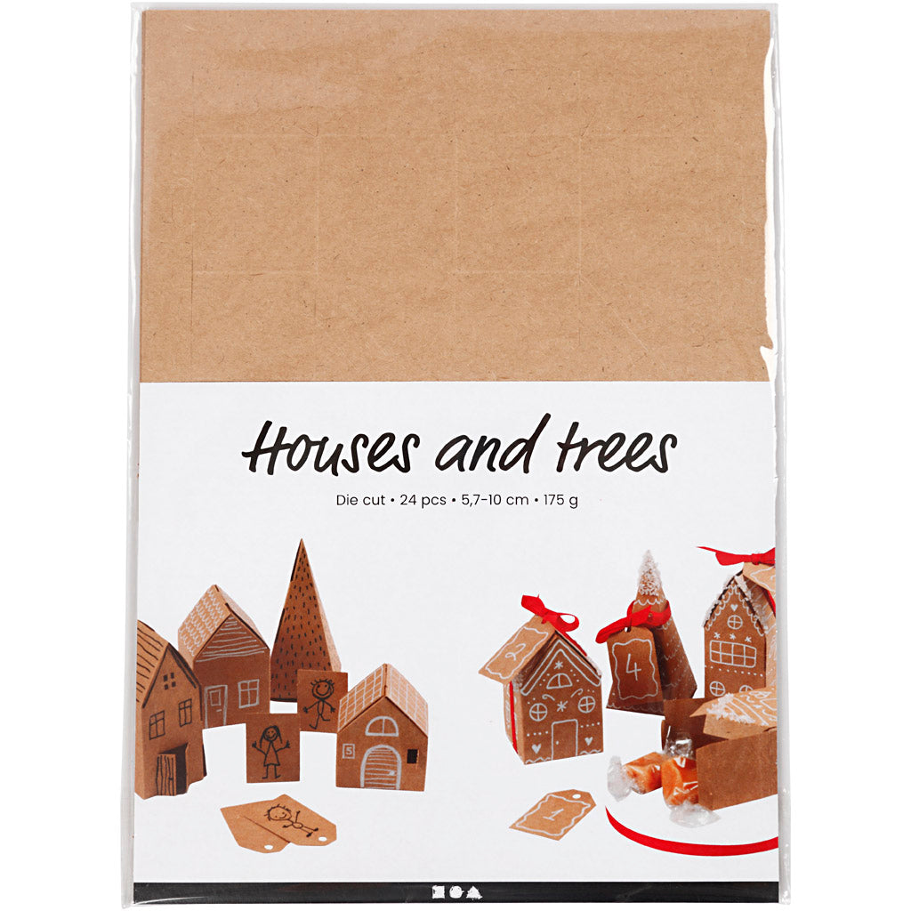 Huizen en bomen, H: 5,7-10 Cm cm, 1 set [HOB-29040]