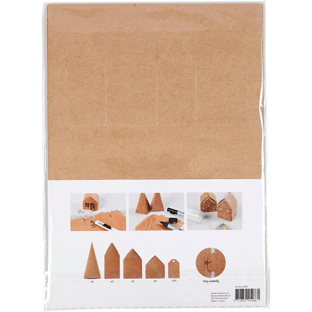 Huizen en bomen, H: 5,7-10 Cm cm, 1 set [HOB-29040]