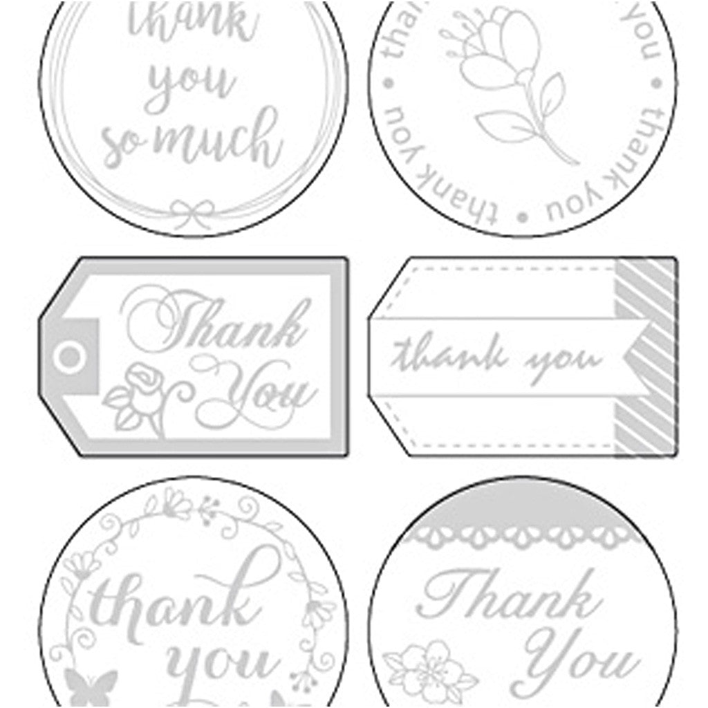 Stickers, thank you, vel 10x24 cm, ca. 13 stuk, zilver, 1 vel [HOB-29141]