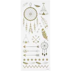 Stickers, indianen, vel 10x24 cm, ca. 17 stuk, goud, 1 vel [HOB-29145]