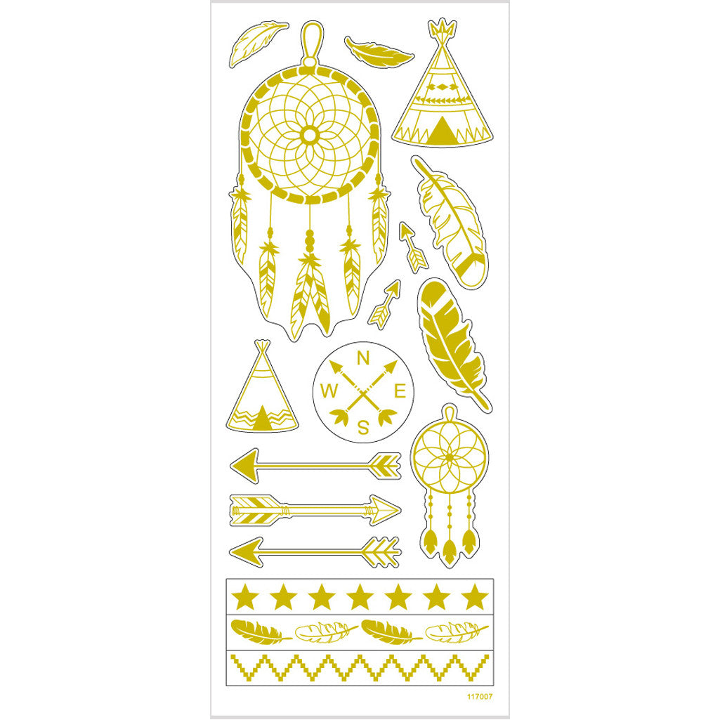 Stickers, indianen, vel 10x24 cm, ca. 17 stuk, goud, 1 vel [HOB-29145]