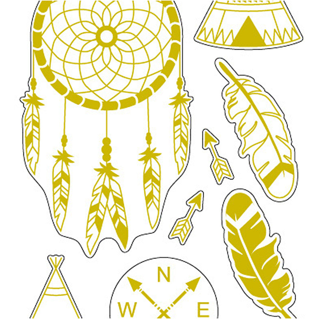 Stickers, indianen, vel 10x24 cm, ca. 17 stuk, goud, 1 vel [HOB-29145]
