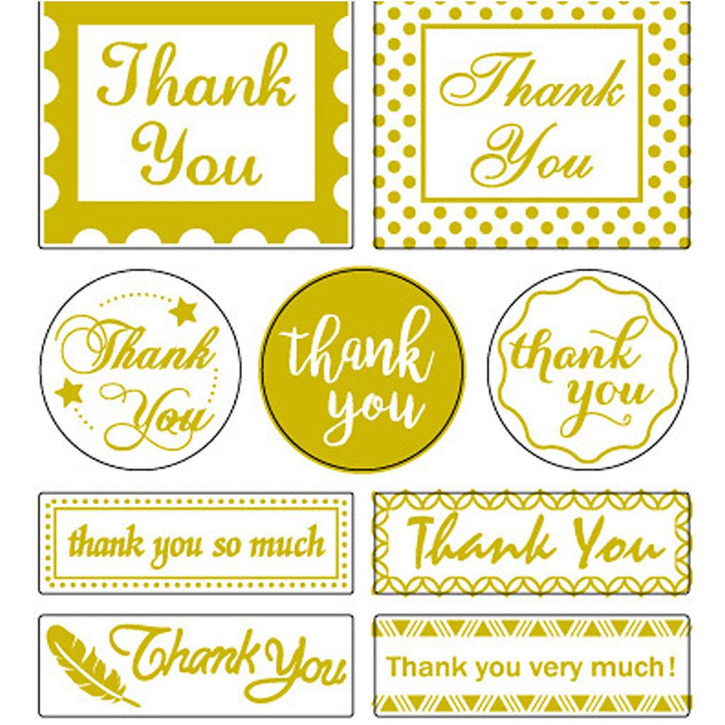 Stickers, thank you, vel 10x24 cm, ca. 19 stuk, goud, 1 vel [HOB-29147]