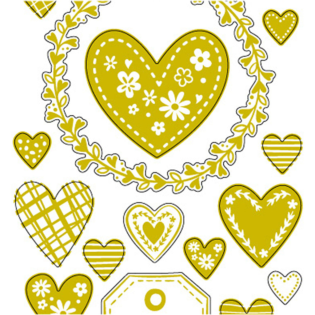 Stickers, harten, vel 10x24 cm, ca. 33 stuk, goud, 1 vel [HOB-29151]