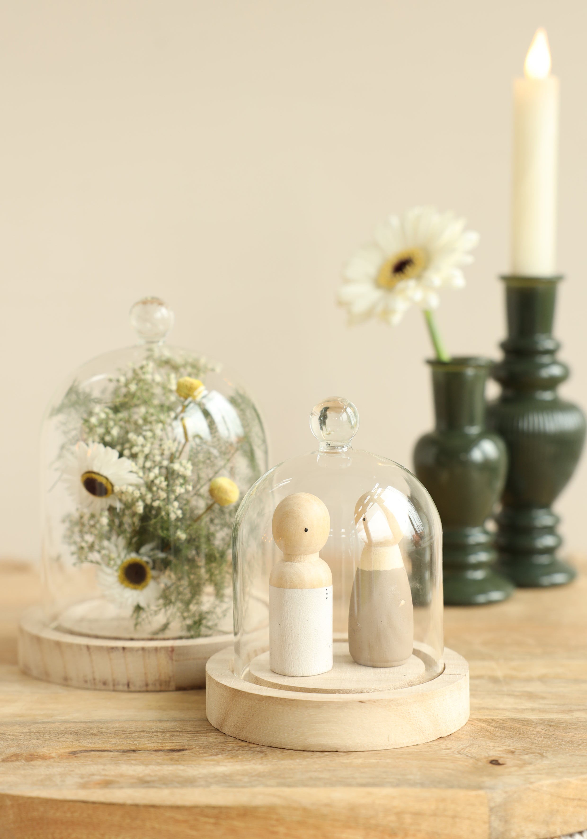 Glazen stolp met glazen knop met houten basis Ø12 h.15 cm (1 st) [IFS-29312]