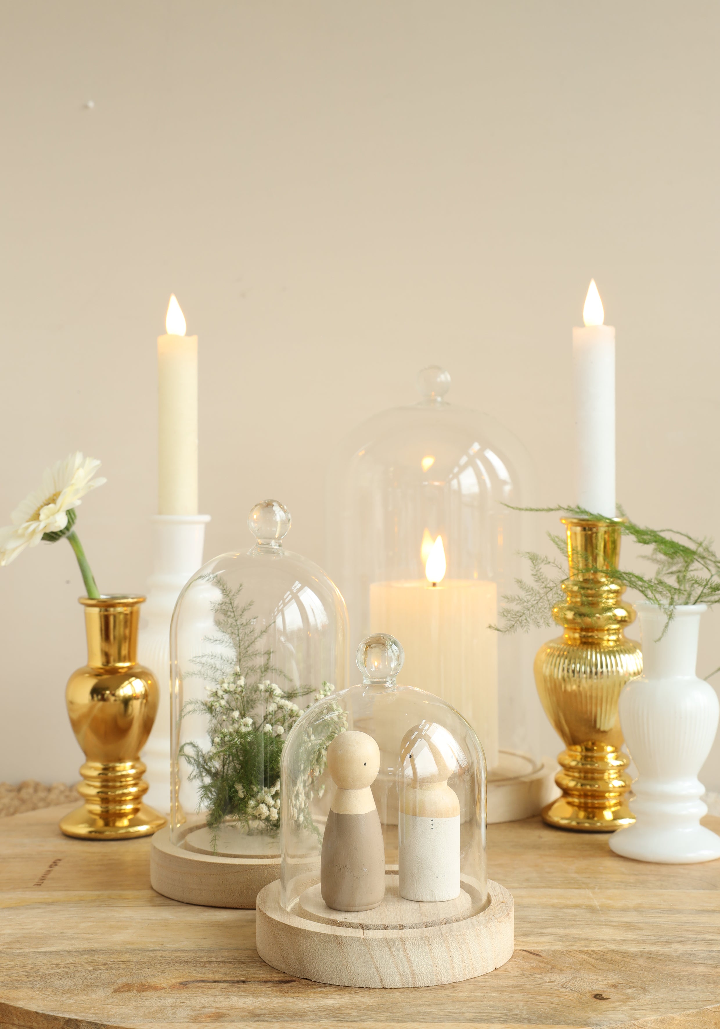 Cloche en verre avec bouton en verre avec base en bois Ø12 h.18 cm (1 pc) [IFS-29313]