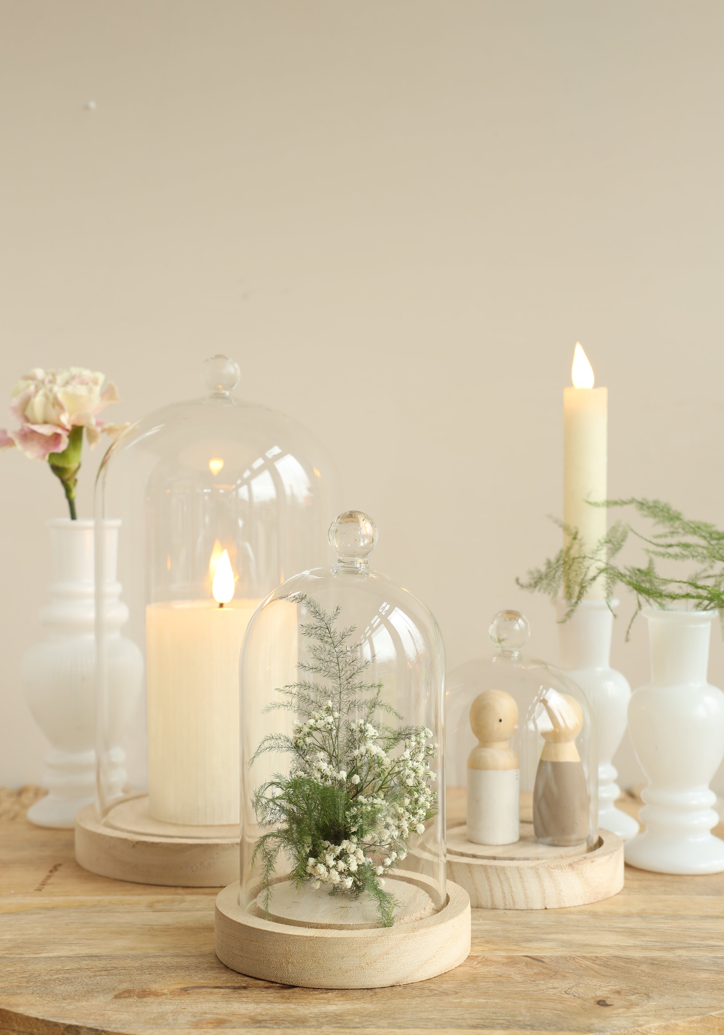 Cloche en verre avec bouton en verre avec base en bois Ø10 h.12 cm (1 pc) [IFS-29311]