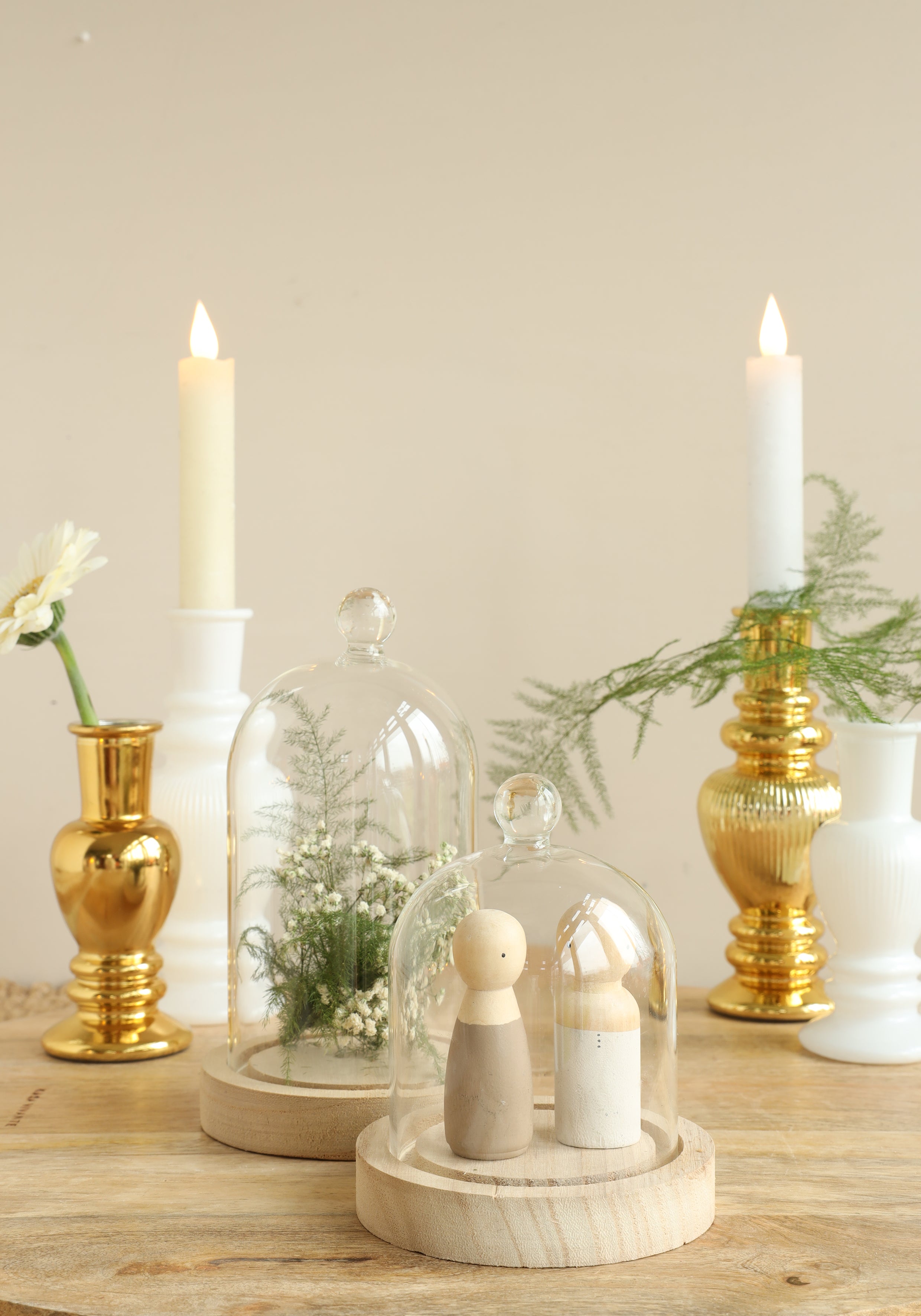 Cloche en verre avec bouton en verre avec base en bois Ø10 h.12 cm (1 pc) [IFS-29311]