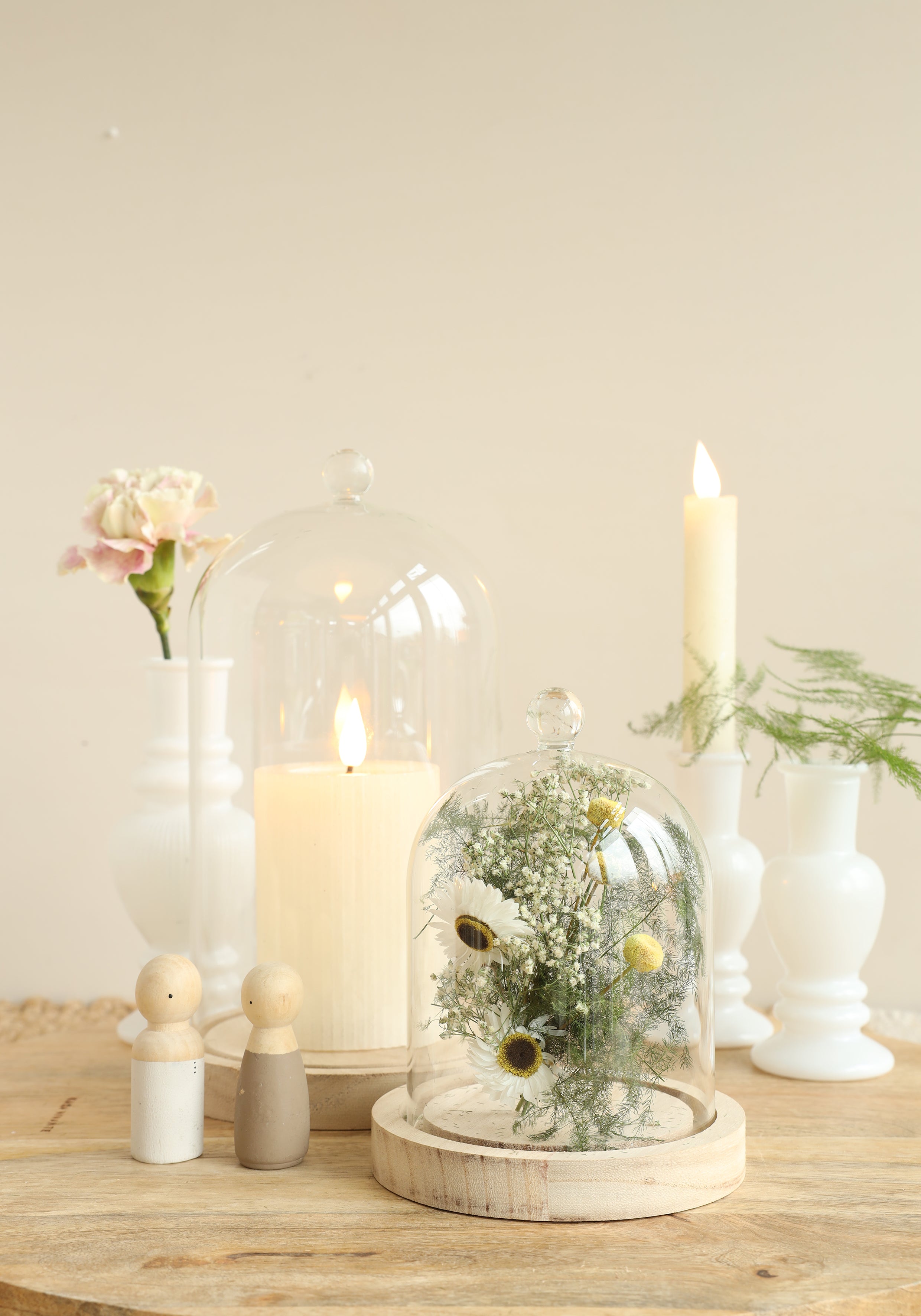 Cloche en verre avec bouton en verre avec base en bois Ø12 h.15 cm (1 pc) [IFS-29312]