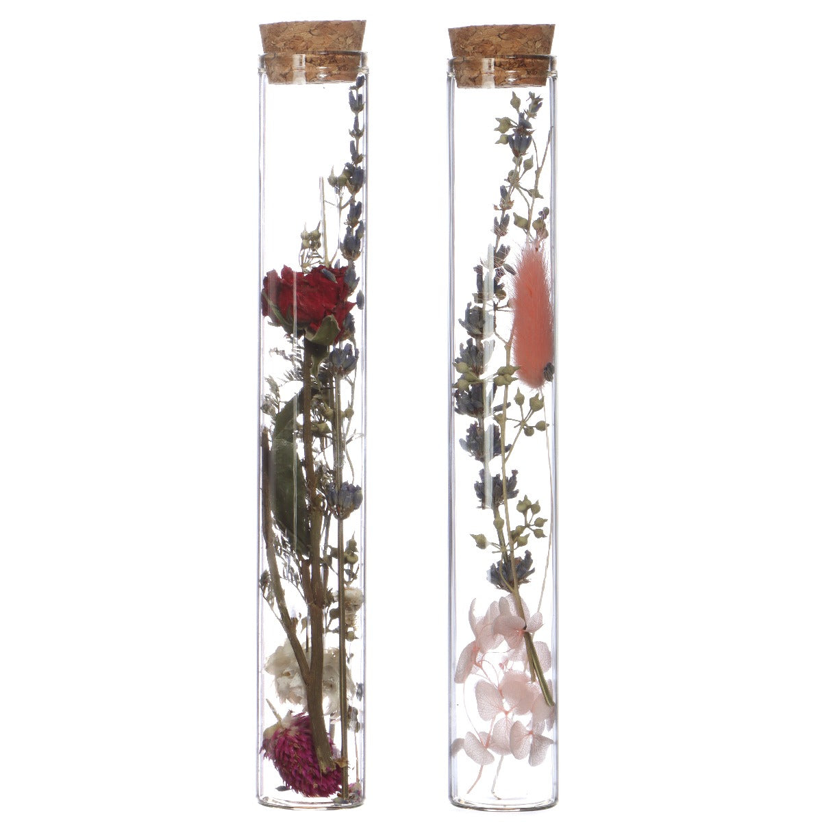 Glass tube with 2 different dried flowers Ø3cm (12 pcs.)