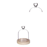 Bell Jar Heart Wood Base Ø10 h.13 cm