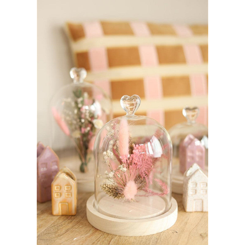 Glazen stolp met hartje, houten basis Ø12 h.16 cm (1 stuk) [IFS-29362]