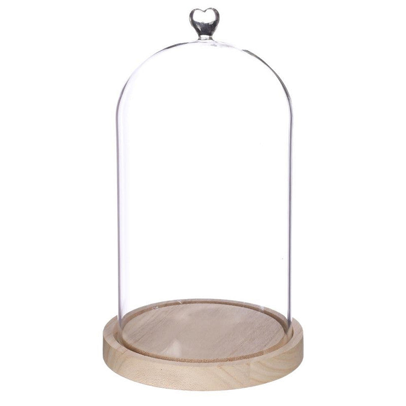 Cloche en verre avec base en bois et cœur Ø 17 cm, H. 30 cm (1 pièce) [IFS-29365]