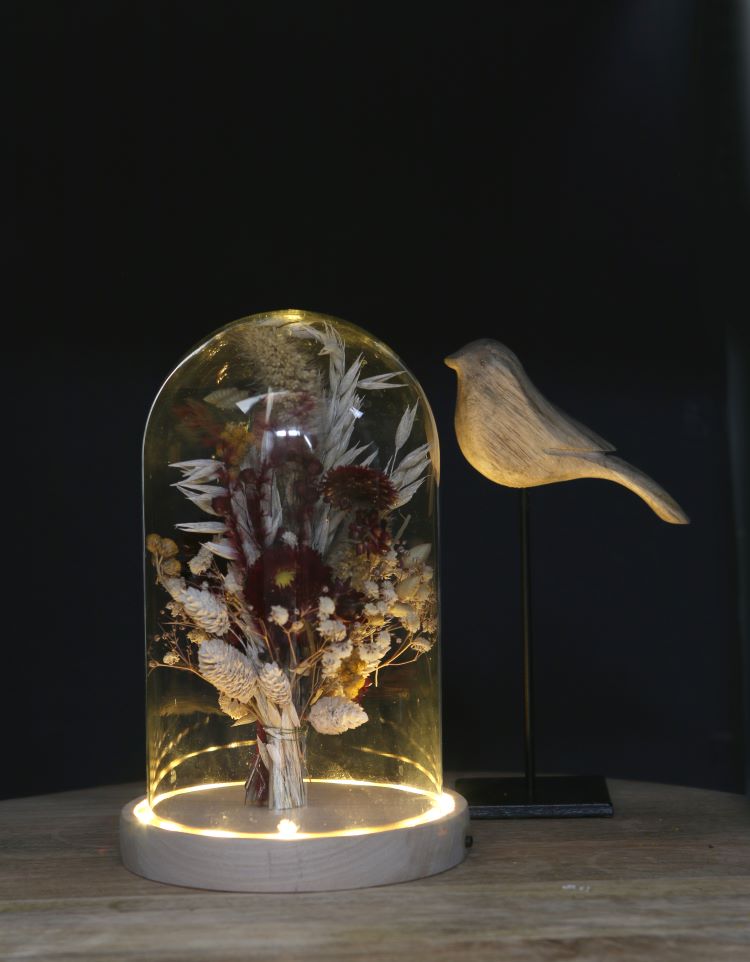 Glazen LED stolp Ø14cm met houten basis (1 st.) [IFS-29494]