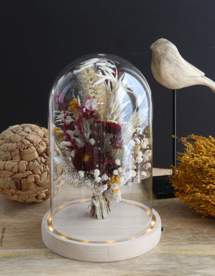 Cloche LED en verre avec base en bois Ø14cm (1 pièce) [IFS-29494]