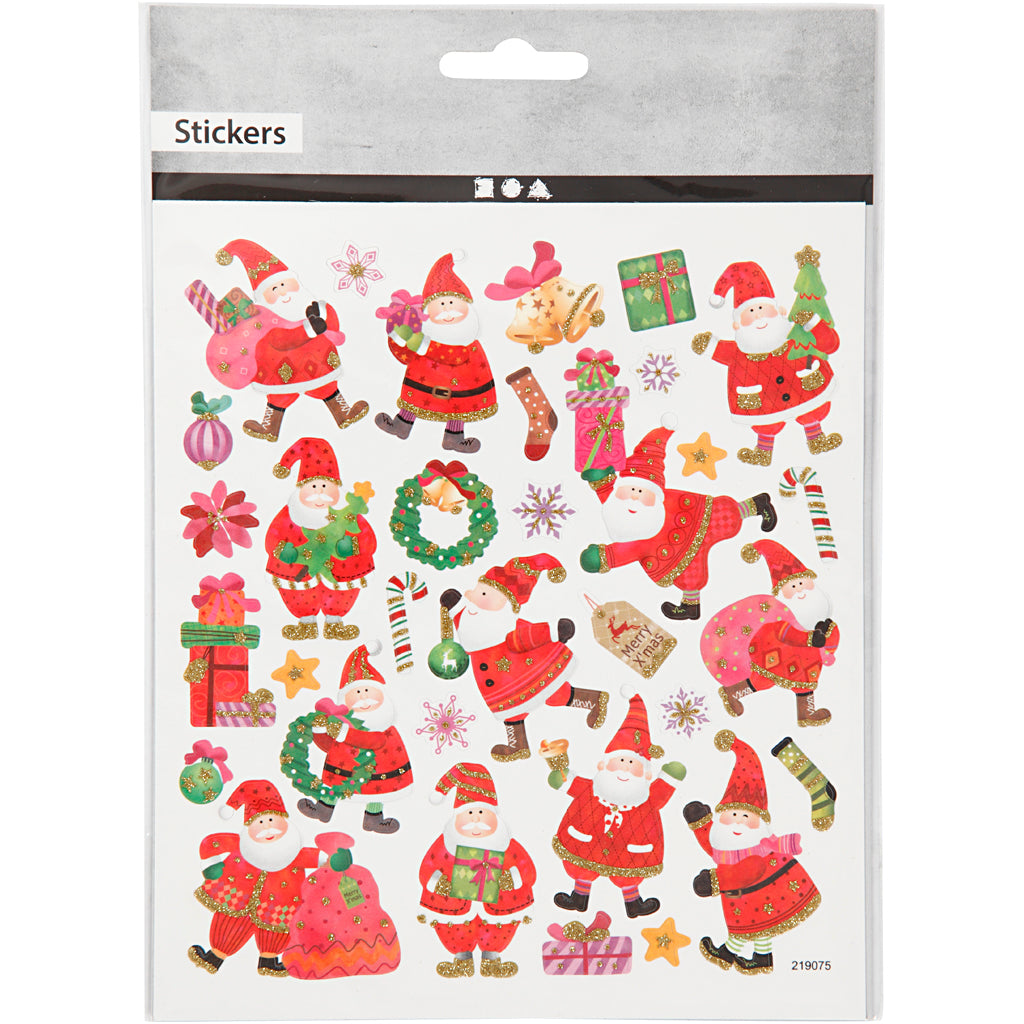 Stickers, vrolijke kerstman, vel 15x16,5 cm, ca. 33 stuk, 1 vel [HOB-298951]