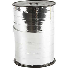 Cadeaulint, B: 10 mm, glossy, zilver metallic, 250 m/ 1 rol [HOB-20222]