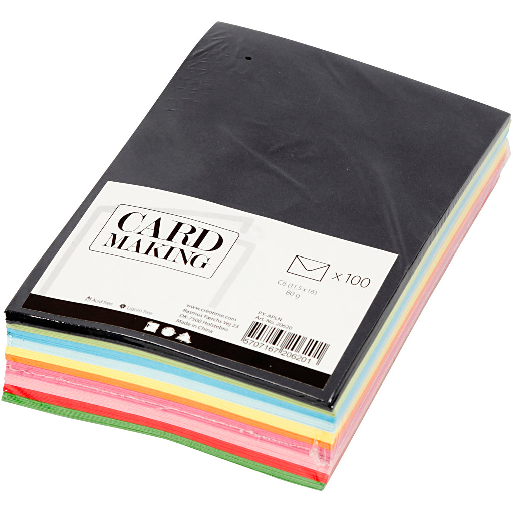 Gekleurde Enveloppen, afmeting envelop 11,5x16 cm, 80 gr, diverse kleuren, 10x10 stuk/ 1 doos [HOB-20620]