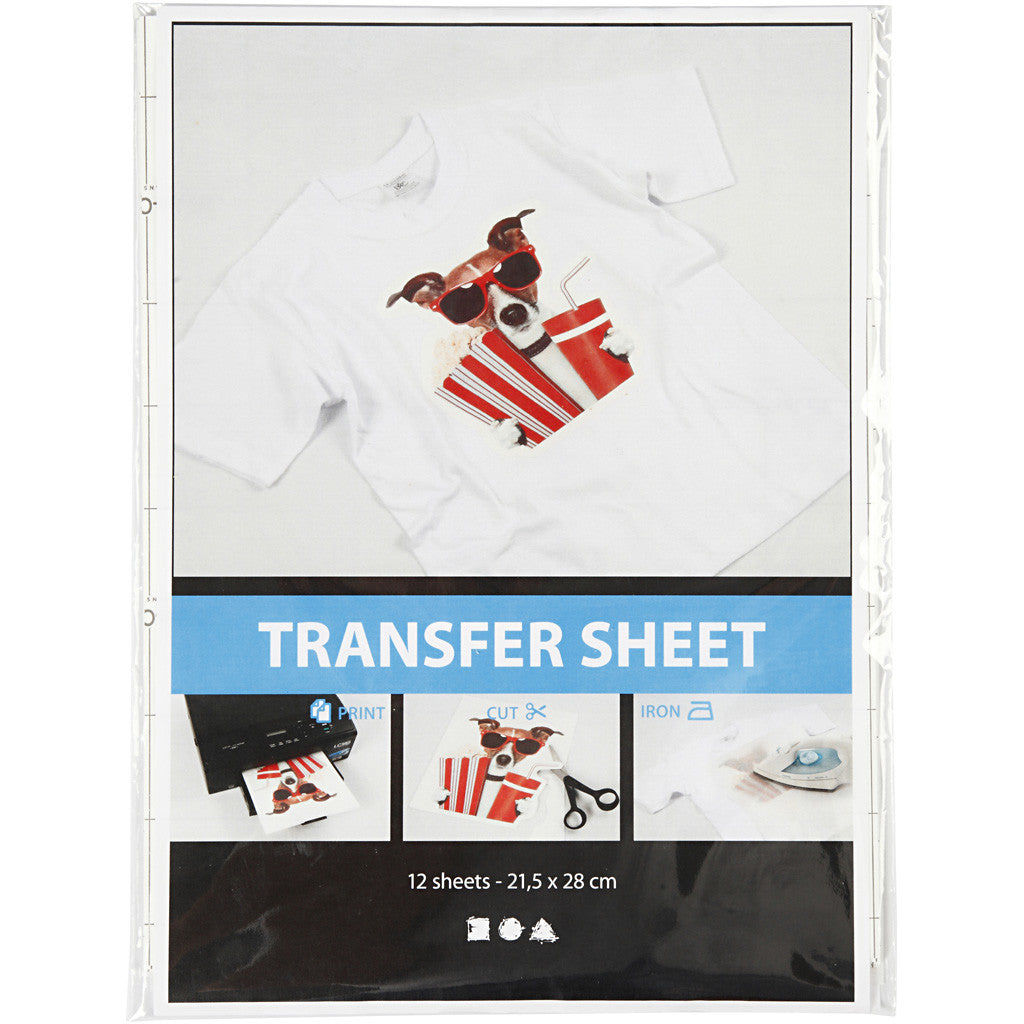 Transfer vellen, vel 21,5x28 cm, voor donker en licht textiel, wit, 12 vel/ 1 doos [HOB-20701]