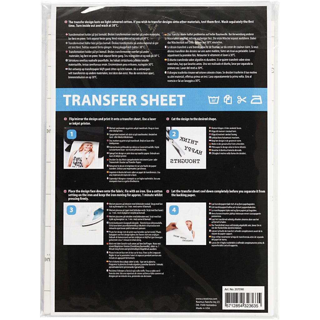 Transfer vellen, vel 21,5x28 cm, voor licht textiel, transparant, 5 vel/ 1 doos [HOB-207090]